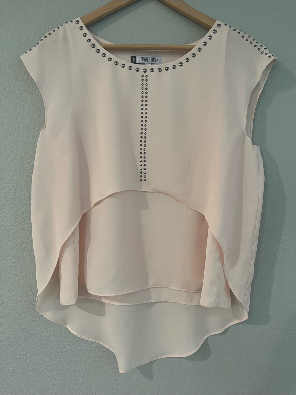 Jennifer Lopez Light Blush Stud Embellished High-Low Top
